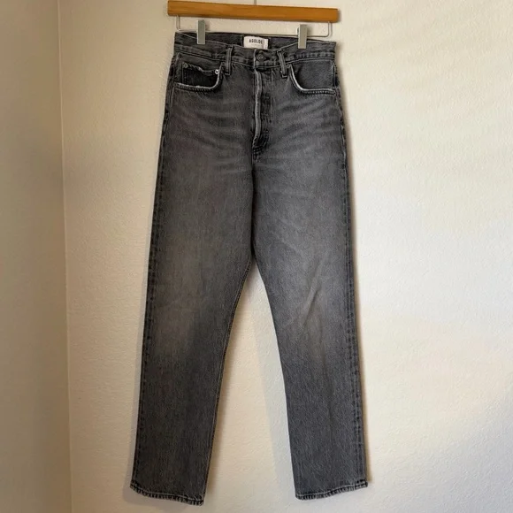 AGOLDE 90s Pinch Waist Cropped High Rise Straight Leg Jeans Washed Black Size 27 - Picture 2 of 11